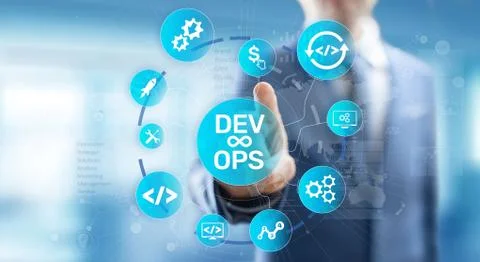 DevOps Agile development concept on virtual screen. Stock Photos