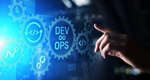 DevOps Agile development concept on virtual screen. Stock Photos