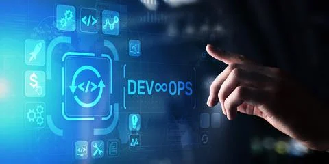 DevOps Agile development concept on virtual screen Stock Photos