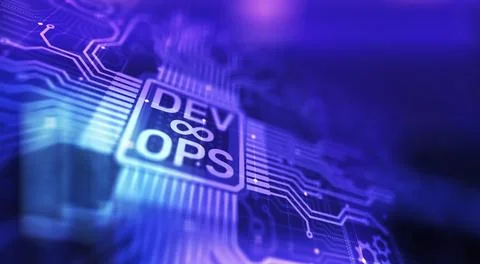 DevOps Agile development concept on virtual screen. Stock Photos