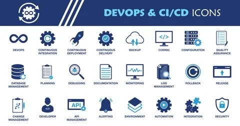 DevOps and CI/CD Icon Set . Collection of Continues Integration, Deployment.. イラスト素材