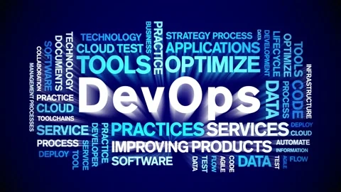 DevOps animated word cloud,animation text tag kinetic typography seamless loop. Stock Footage 190223448