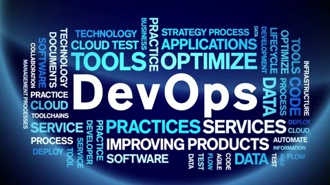 DevOps animated word cloud,animation text tag kinetic typography seamless loop. Stock Footage 190229234
