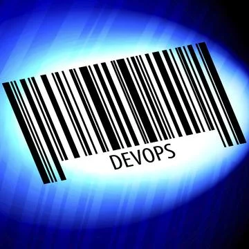 DevOps, barcode with blue Background Stock Photos