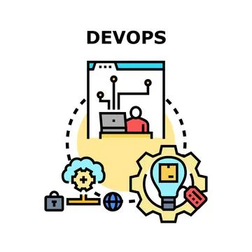 Devops concept illustrating software development and it operations Illustrazione stock