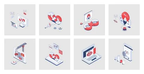 DevOps concept of isometric icons in 3d isometry design for web. Agile develo イラスト素材