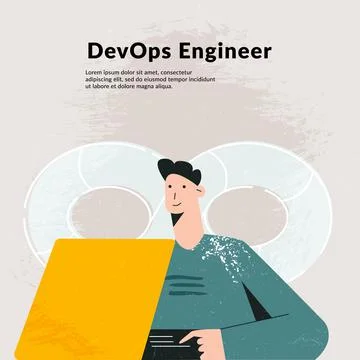 DevOps concept. IT engineer combined development and operation teams and auto Illustrazione stock