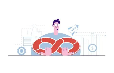 DevOps concept  IT engineer holding dev ops symbol Flat vector cartoon illust イラスト素材