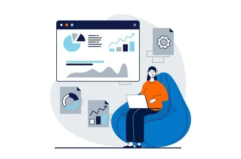 DevOps concept with people scene in flat design for web. Woman working with d Illustrazione stock