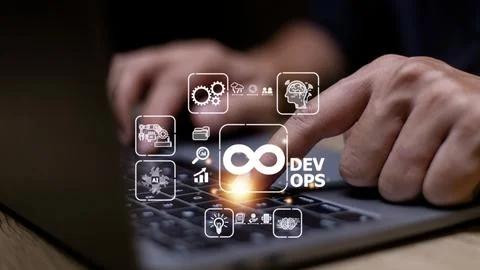 DevOps concept, software development and IT operations, agile programming Stock Photos