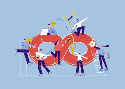 DevOps concept. Software engineering culture and practice of software developmen 스톡 일러스트