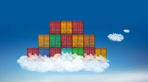 DevOps concept - stack of containers on the cloud Stock Photos
