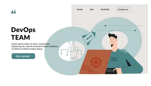 DevOps concept. Template for website. Software engineering culture and practi Stock Illustration