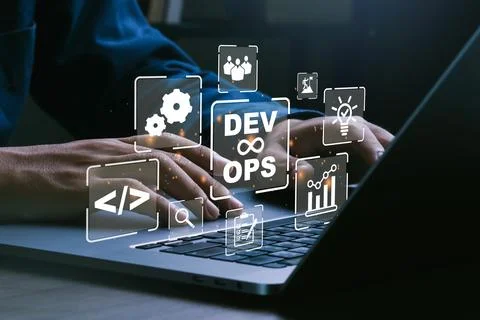 DevOps concept.IT operations, high software quality and software developmen.. Stockfoto's