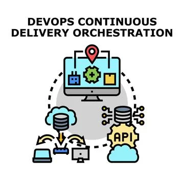 Devops continuous delivery orchestration process Stock Illustration