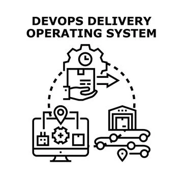 Devops delivery operating system diagramming workflow process Stock Illustration