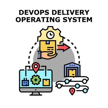 Devops delivery operating system diagramming workflow process Stock Illustration