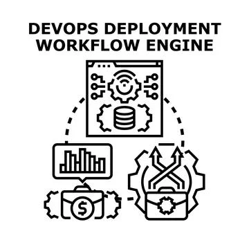 Devops deployment workflow engine concept diagram Stock Illustration