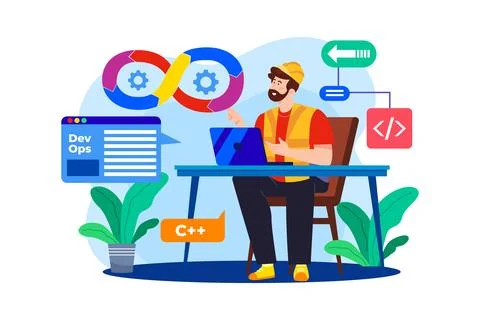 DevOps Engineer flat illustration concept on white background 스톡 일러스트