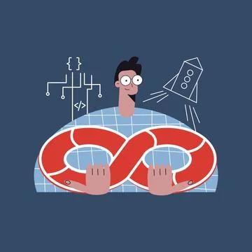 DevOps engineer Flat vector cartoon illustration with character isolated on b Stock Illustration