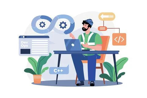 Devops Engineer Illustration concept. A flat illustration isolated on white b Illustrazione stock