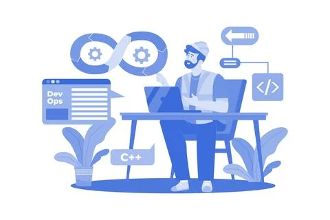 DevOps Engineer Illustration concept on a white background Illustrazione stock