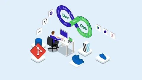 DevOps Engineer Working on Software Development Lifecycle and Git Workflow .. 動画素材 337945037