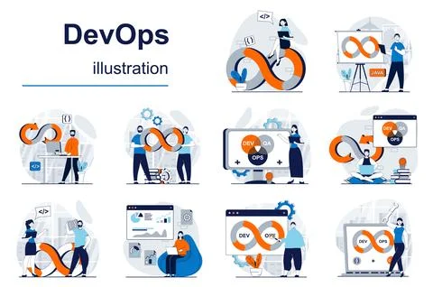 DevOps Flat Illustrations Stock Illustration