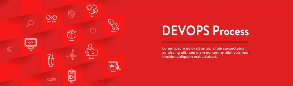 DevOps Icon Set with Dev Ops Web Header Banner Stock Illustration