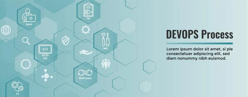 DevOps Icon Set with Dev Ops Web Header Banner Stock Illustration