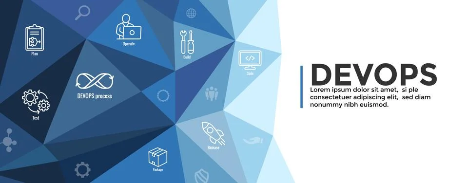 DevOps Icon Set with Dev Ops Web Header Banner Stock Illustration