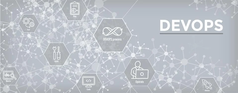 DevOps Icon Set with Dev Ops Web Header Banner Stock Illustration