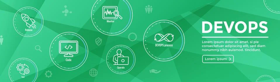 DevOps Icon Set with Dev Ops Web Header Banner Stock Illustration