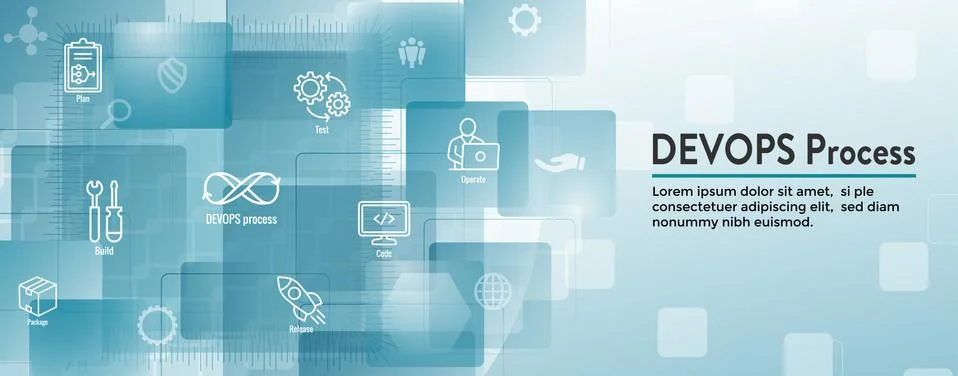 DevOps Icon Set with Dev Ops Web Header Banner Stock Illustration