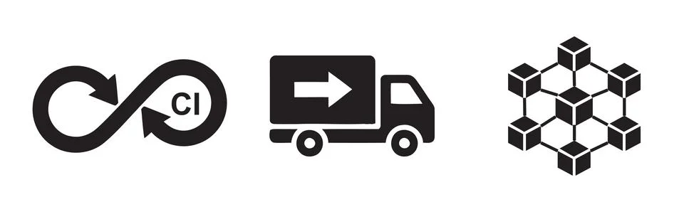 DevOps Icons Representing CI, Delivery, and Blockchain Stock Illustration