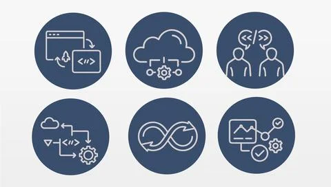 DevOps icons set illustration. Development operations process methodology Stock Illustration