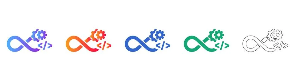 DevOps Infinity Gear Icons for Software Engineering Stock Illustration