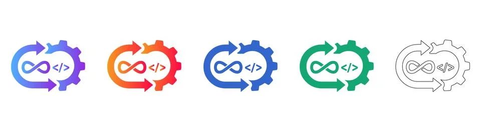 DevOps Infinity Loop Code Icon Set Illustrazione stock