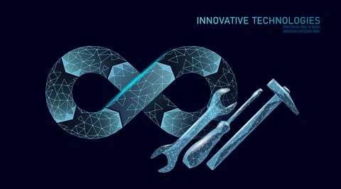 DevOps infinity loop concept with tools. Continuous process automation pipeline 스톡 일러스트