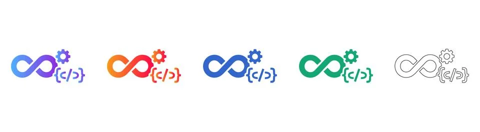 DevOps Infinity Loop Icons with Coding Symbol Stock Illustration