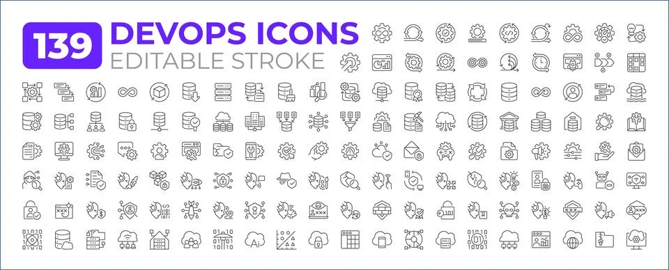 DevOps line icons big set Ilustración de archivo