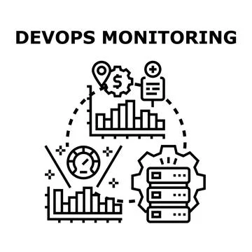 Devops monitoring process optimizing application performance and deployment Stock Illustration
