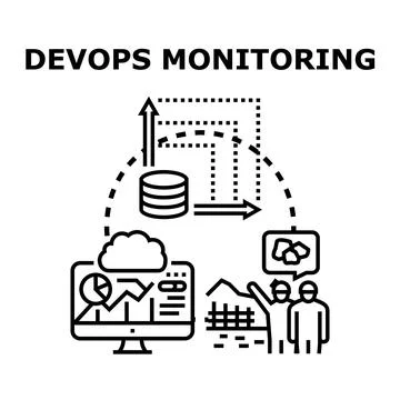 Devops monitoring system analyzing data and performance Stock Illustration