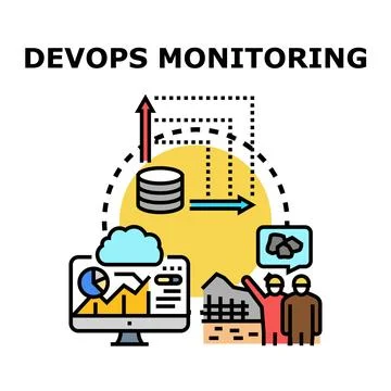 Devops monitoring system analyzing data and performance Stock Illustration