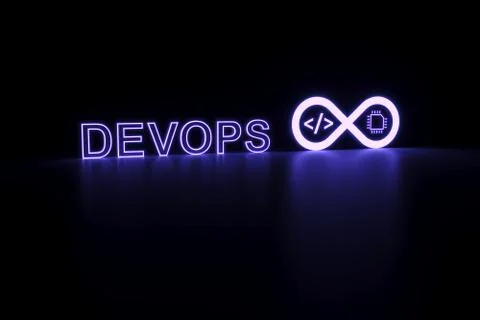 DEVOPS neon concept self illumination background 3D illustration Stock Illustration