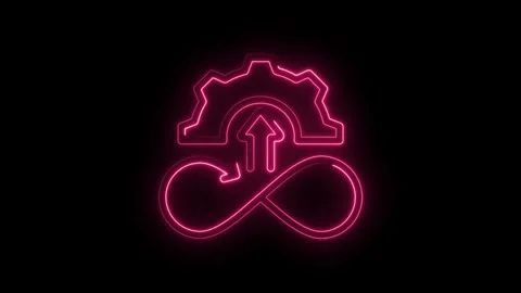 Devops neon style animation with gear arrow and infinite loop in pink color on Video stock 330783739