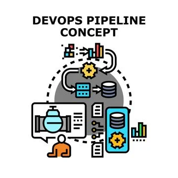 Devops pipeline concept developing software automated process Stock Illustration