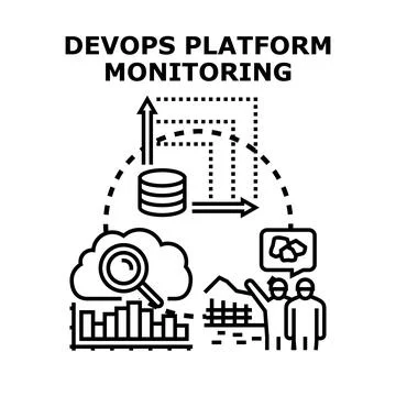 Devops platform monitoring optimizing system performance Stock Illustration