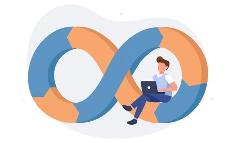 DevOps process on laptop. Illustrazione stock