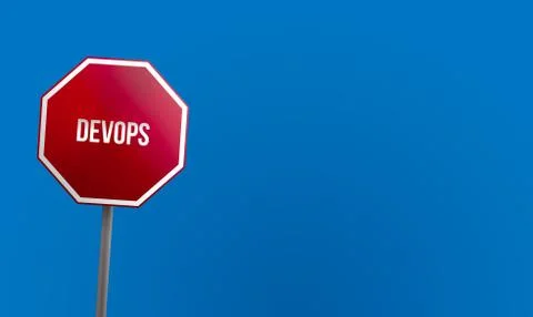 DevOps - red sign with blue sky Stock Illustration